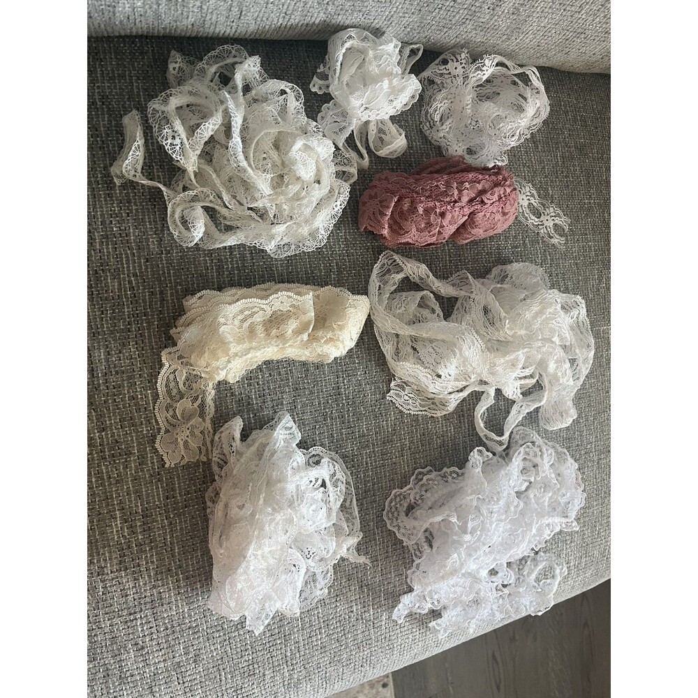 Large Lot of Lace Trim. White Ivory and Mauve . Most is White